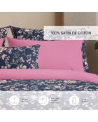 Drap-housse satin de coton Marie fleurs Rose