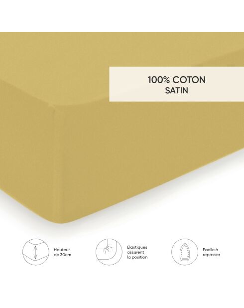 Drap-housse satin de coton Uni Ocre