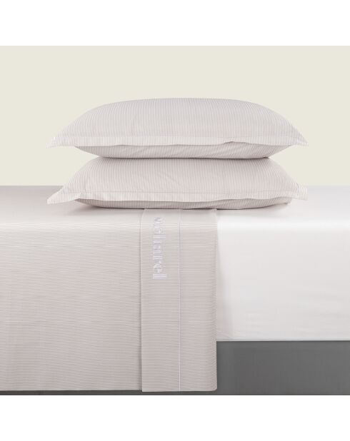 Parure drap plat + drap-housse + taies rectangles satin de coton - Saclay Taupe