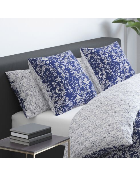 Set de 2 taies d'oreiller satin de coton Birds Bleu - 63 x 63 cm