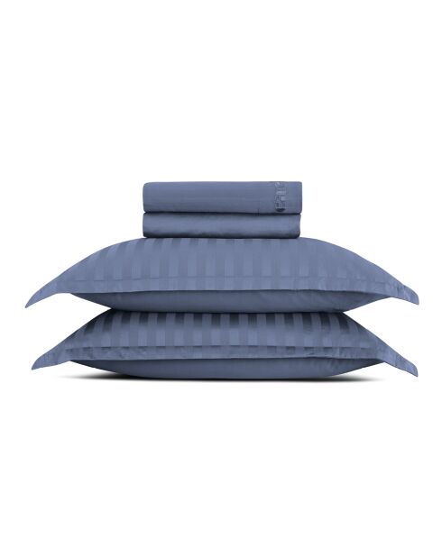 Parure drap plat + drap-housse + taies rectangles satin de coton rayure tissé dobby - Dobby stripe woven Bleu