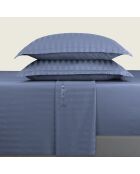 Parure drap plat + drap-housse + taies rectangles satin de coton rayure tissé dobby - Dobby stripe woven Bleu