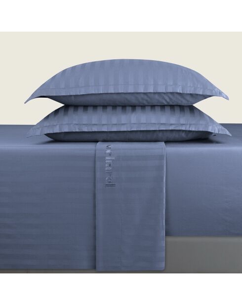 Parure drap plat + drap-housse + taies rectangles satin de coton rayure tissé dobby - Dobby stripe woven Bleu