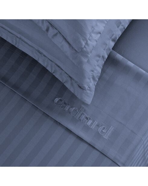 Parure drap plat + drap-housse + taies rectangles satin de coton rayure tissé dobby - Dobby stripe woven Bleu