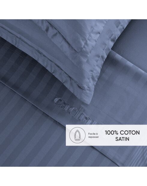 Parure drap plat + drap-housse + taies rectangles satin de coton rayure tissé dobby - Dobby stripe woven Bleu