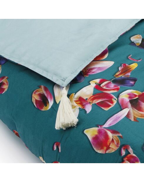 Édredon avec glands super épais en 100% satin de coton vert - 140 x 200 cm