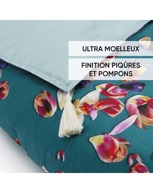 Édredon avec glands super épais en 100% satin de coton vert - 140 x 200 cm