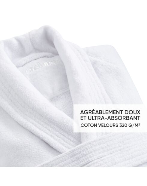 Peignoir avec col châle en coton ultra absorbant - Blanc