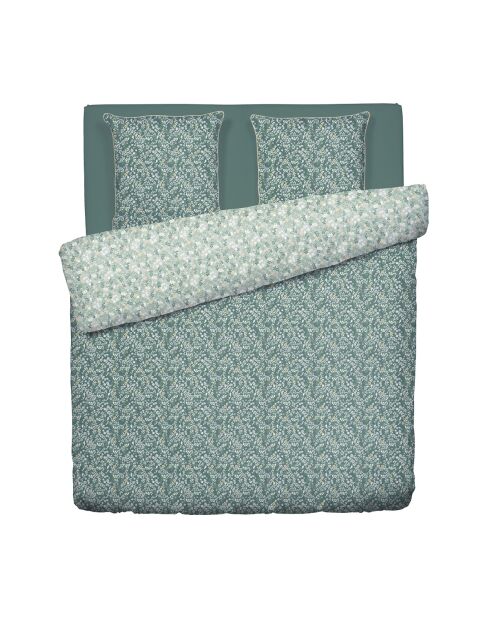 Parure housse de couette satin de coton - Feuillage fleuri Vert foncé