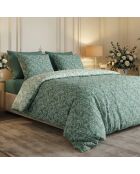 Parure housse de couette satin de coton - Feuillage fleuri Vert foncé