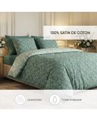 Parure housse de couette satin de coton - Feuillage fleuri Vert foncé