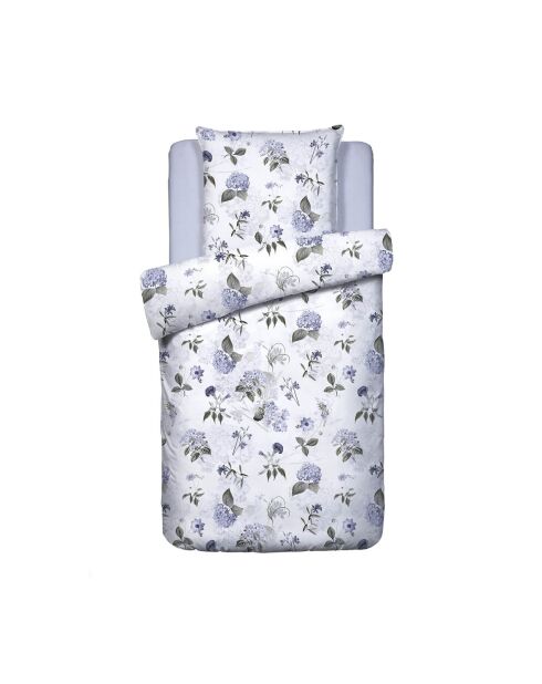 Parure housse de couette satin de coton Fleurs Passion Blanc