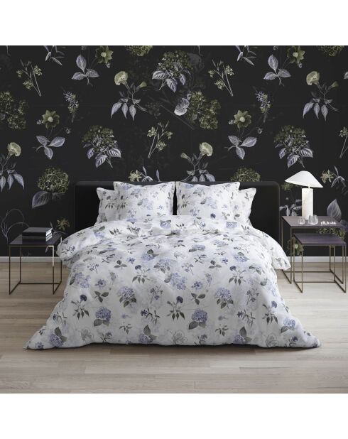 Parure housse de couette satin de coton Fleurs Passion Blanc