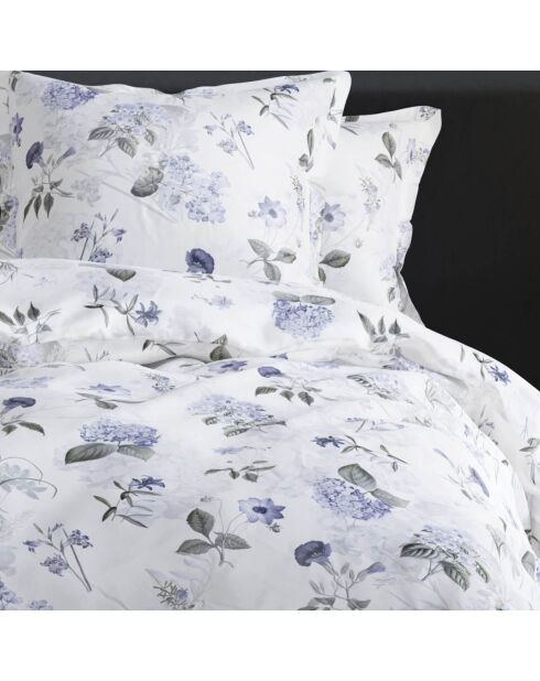 Parure housse de couette satin de coton Fleurs Passion Blanc