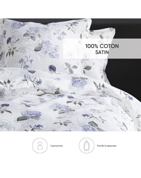 Parure housse de couette satin de coton Fleurs Passion Blanc