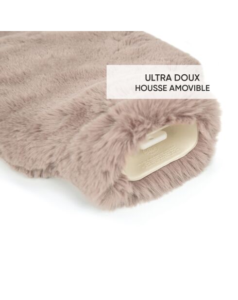 Bouillotte avec housse en imitation fourure - Rose clair - 20 x 33 cm