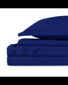 Parure drap plat + drap-housse + taies carrées satin de coton - Uni 1 baratta Bleu 04