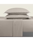 Parure drap plat + drap-housse + taies rectangles satin de coton rayure tissé dobby - Dobby stripe woven Taupe