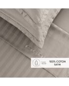 Parure drap plat + drap-housse + taies rectangles satin de coton rayure tissé dobby - Dobby stripe woven Taupe