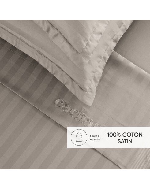 Parure drap plat + drap-housse + taies rectangles satin de coton rayure tissé dobby - Dobby stripe woven Taupe