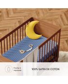 Housse de couette + taie d'oreiller bébé satin de coton rayure tissé Jacquard Bleu - 100 x 135 cm