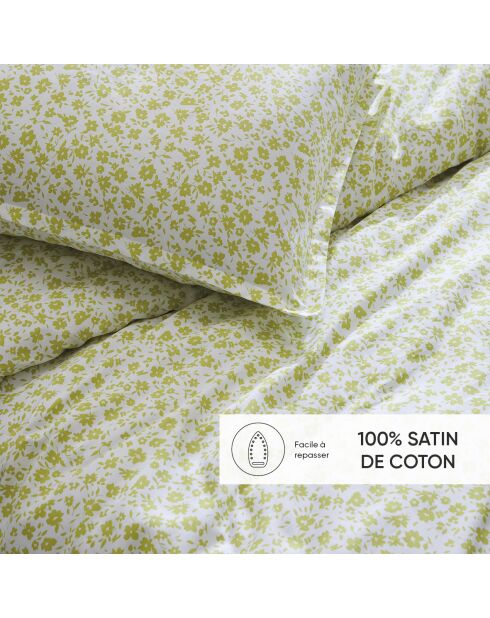 Set de 2 taies d'oreiller satin de coton Eglantine Blanc / Lemon