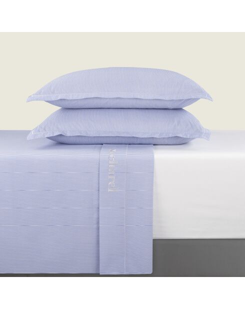 Parure drap plat + drap-housse + taies rectangles satin de coton - Saclay Bleu clair