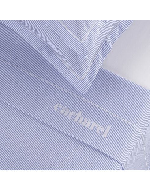 Parure drap plat + drap-housse + taies rectangles satin de coton - Saclay Bleu clair