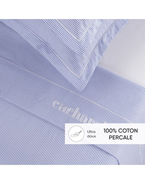 Parure drap plat + drap-housse + taies rectangles satin de coton - Saclay Bleu clair