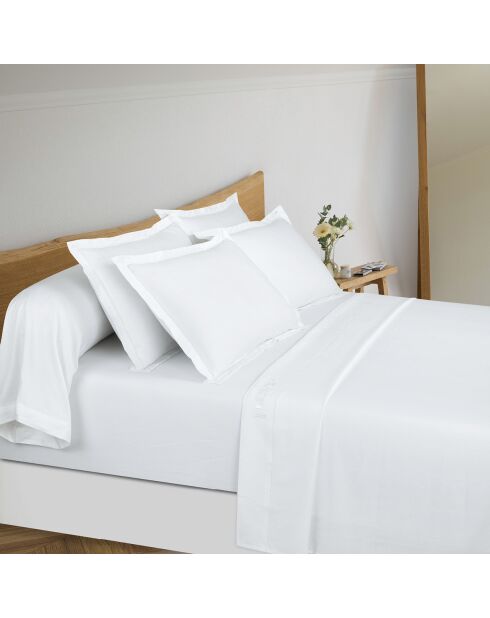 Parure drap plat + drap-housse + taies rectangles satin de coton Uni 1 baratta Blanc 01
