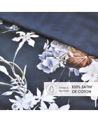 Set de 2 taies d'oreiller satin de coton Bouquet d'hortensias Bleu foncé - 2 x (50 x 70 cm)
