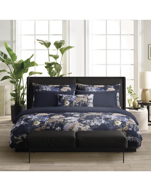Set de 2 taies d'oreiller satin de coton Bouquet d'hortensias Bleu foncé - 2 x (50 x 70 cm)