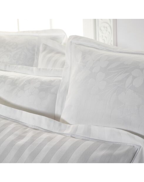 Set de 2 taies d'oreiller satin de coton tissé Jacquard Petites Fleurs Blanc - 63 x 63 cm