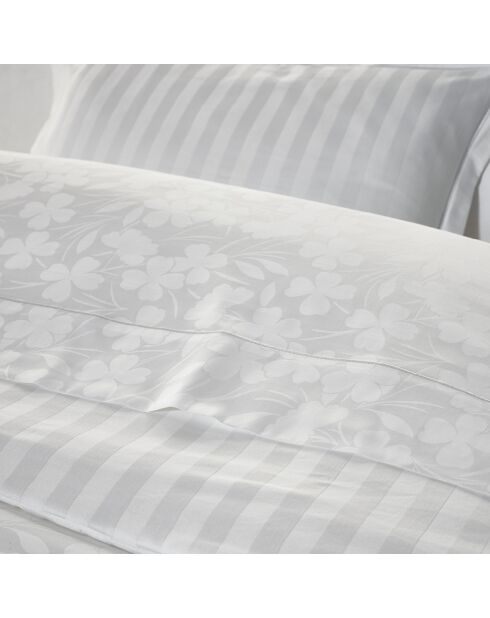 Set de 2 taies d'oreiller satin de coton tissé Jacquard Petites Fleurs Blanc - 63 x 63 cm