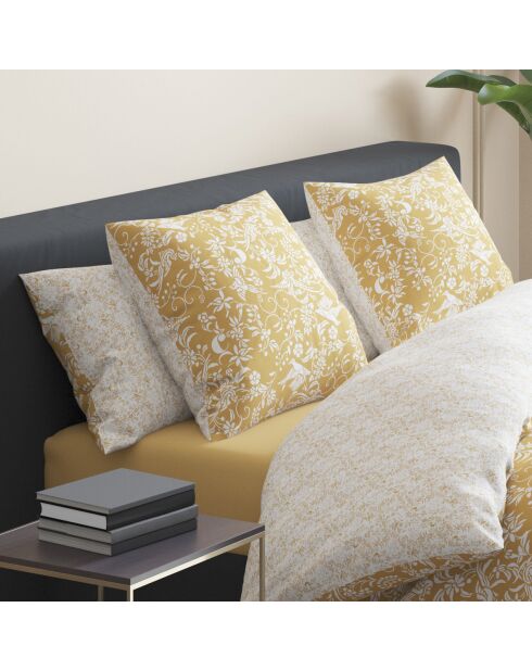 Set de 2 taies d'oreiller satin de coton Birds Jaune - 63 x 63 cm