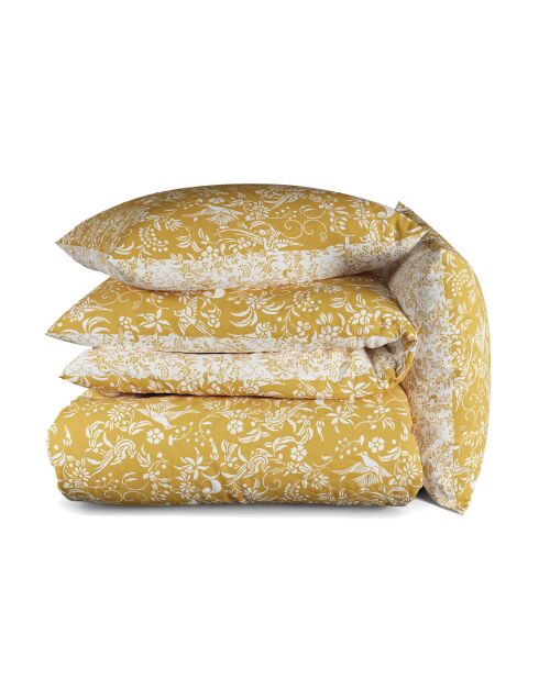Set de 2 taies d'oreiller satin de coton Birds Jaune - 63 x 63 cm