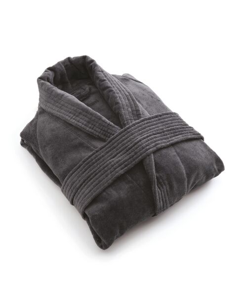 Peignoir avec col châle en coton ultra absorbant - Gris foncé