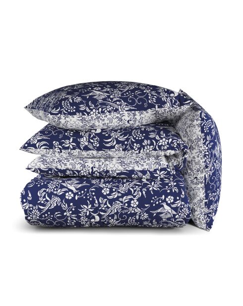 Housse de couette + 2 taies d'oreiller satin de coton Birds Bleu