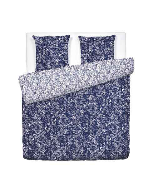Housse de couette + 2 taies d'oreiller satin de coton Birds Bleu
