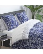 Housse de couette + 2 taies d'oreiller satin de coton Birds Bleu