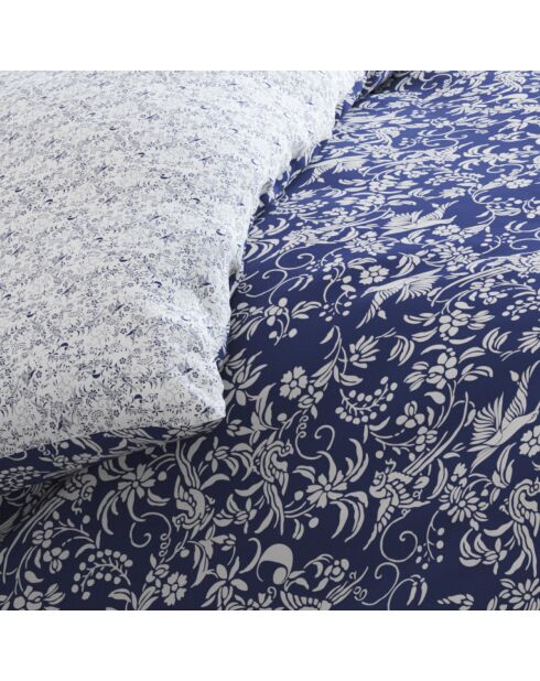 Housse de couette + 2 taies d'oreiller satin de coton Birds Bleu
