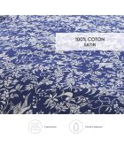 Housse de couette + 2 taies d'oreiller satin de coton Birds Bleu