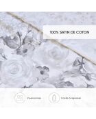 Parure housse de couette satin de coton Pétale de rose Noir / Blanc