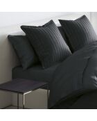 Set de 2 taies d'oreiller satin de coton rayure tissé Jacquard Noir - 63 x 63 cm
