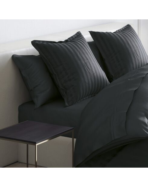 Set de 2 taies d'oreiller satin de coton rayure tissé Jacquard Noir - 63 x 63 cm