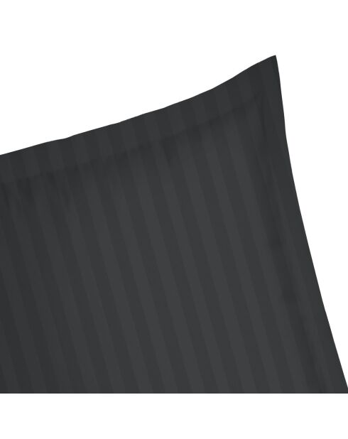 Set de 2 taies d'oreiller satin de coton rayure tissé Jacquard Noir - 63 x 63 cm