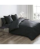 Set de 2 taies d'oreiller satin de coton rayure tissé Jacquard Noir - 63 x 63 cm