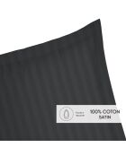 Set de 2 taies d'oreiller satin de coton rayure tissé Jacquard Noir - 63 x 63 cm