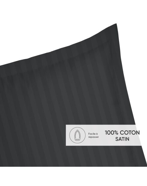 Set de 2 taies d'oreiller satin de coton rayure tissé Jacquard Noir - 63 x 63 cm
