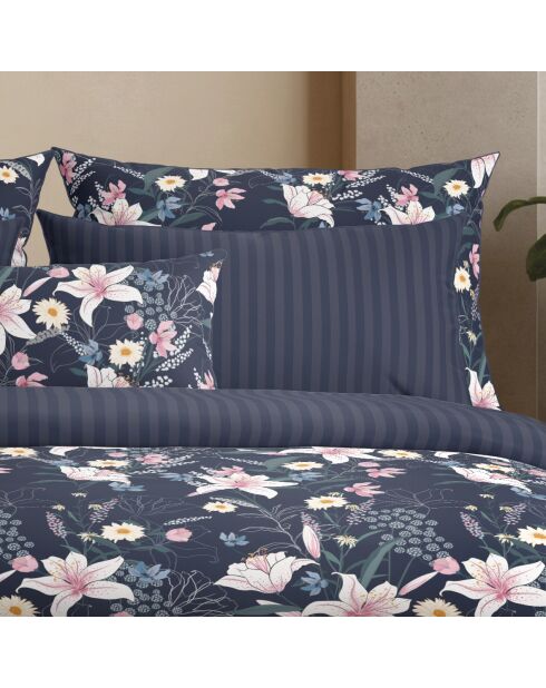 Set de 2 taies d'oreiller satin de coton Fleur de minuit Bleu foncé - 2 x (63 x 63 cm)